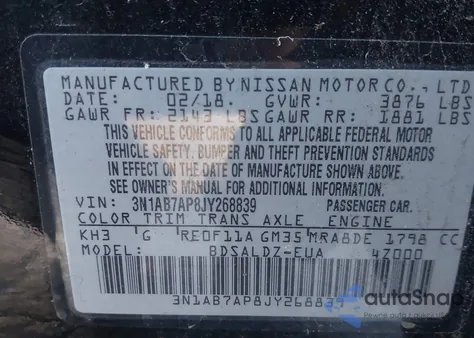 2018 Nissan Sentra Sv from USA, damaged, VIN 3N1AB7AP8JY268839